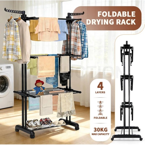 Clothes Drying Rack with Wheels Foldable Garment Laundry Airer Stainless Steel