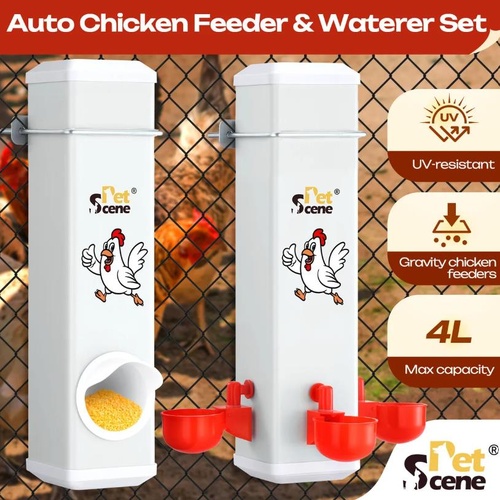 Automatic Chicken Feeder and Waterer Set 4L Gravity Fed Poultry Dispense Drinker