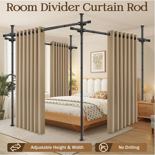 Room Divider Curtain Rod No Drill Tension Temporary Wall Privacy Adjustable
