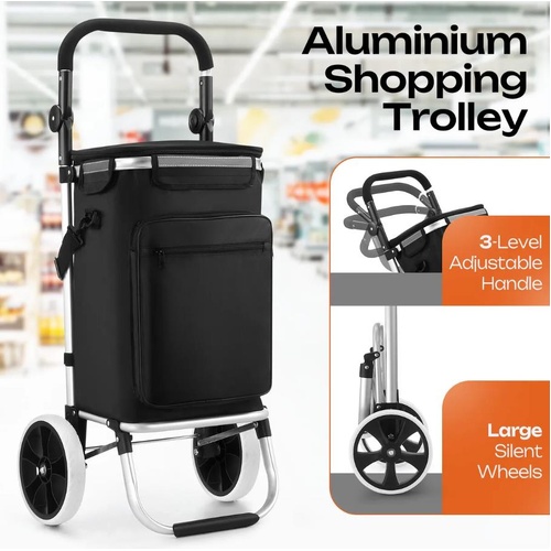 Aluminium Shopping Trolley Cart 55L Foldable Rolling Grocery Adjustable Handle S