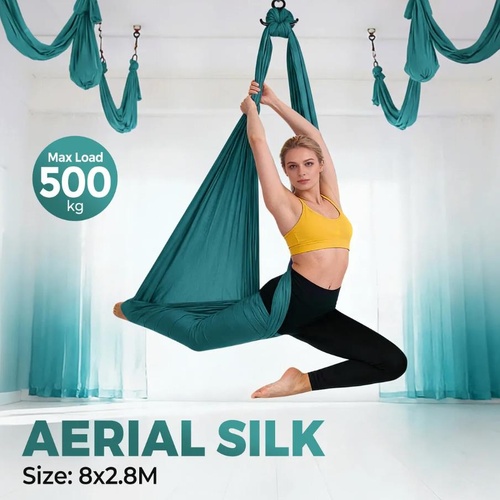Aerial Silk Yoga Swing Hammock Starter Kit 8x2.8m Inversion Home Gym Exercises
