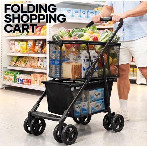 Foldable Shopping Cart Trolley Mobile Personal Collapsible Grocery Utility Bag