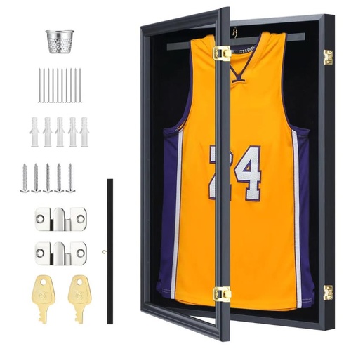 Jersey Shadow Box Frame Sports Memorabilia Shirt Display Case Wall Cabinet Locks