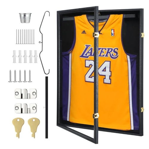 Jersey Shadow Box Frame Sports Memorabilia Display Case Wall Mount Cabinet Locks