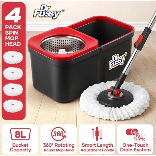 Spin Mop and Bucket Set Tile Wood Floor Cleaner 4 Microfibre Heads 360 Rotating