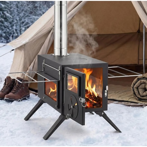 Portable Camping Hot Tent Stove Fire Wood Burning Heater Log Burner Carbon Steel