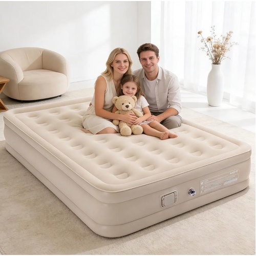 Queen Air Mattress Raised Inflatable Camping Bed Built In Electric Pump