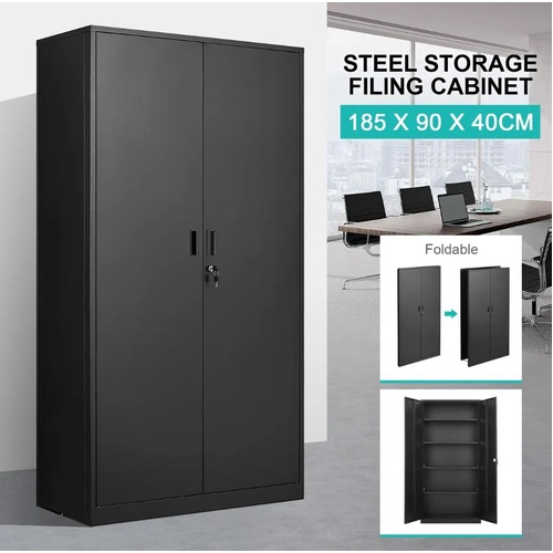 185cm Steel File Cabinet Folding Storage Metal Locker Cupboard 2 Door 4 Shelves