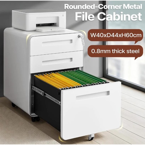 3 Drawer File Cabinet Steel Office Storage Furniture Organiser Locking Unit