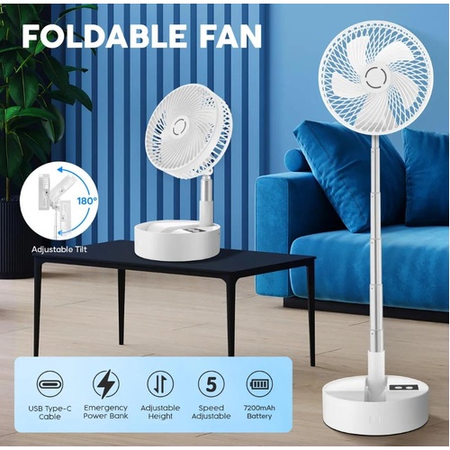 Folding USB Fan Desk Table Floor Stand 5 Speed Air Cooling Circulator 7200mAh