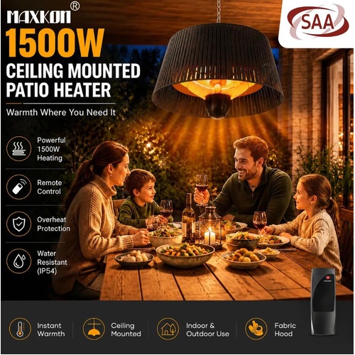 1500W Patio Heater Outdoor Hanging Electric Ceiling Heater Mounted with Remote