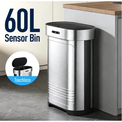 RETURNs 60L Sensor Dustbin Rubbish Bin Automatic Stainless Steel Kitchen Office Trashcan