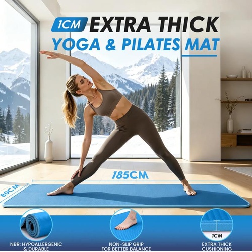 10mm Thick Yoga Mat Pad Nonslip NBR Exercise Fitness Pilates Home Workouts 185cm