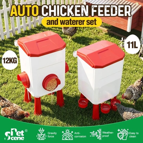 Chicken Bird Feeder Waterer Set Automatic Water Dispenser Poultry Coop 12KG 11L