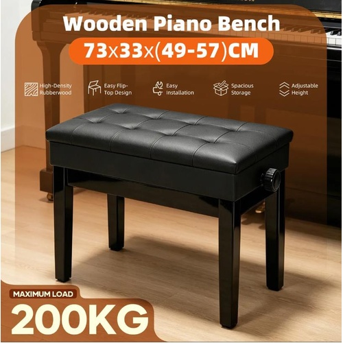 Melodic Large Piano Bench Stool Wooden Keyboard Seat Storage Adjustable 200kg