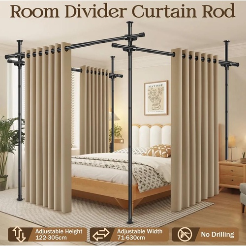 Room Divider Curtain Rod No Drill Floor to Ceiling Adjustable Wall Tension Poles