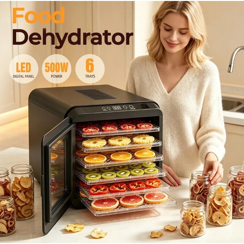 Maxkon 6 Tray Food Dehydrator Digital Timer Meat Dryer Beef Jerky Maker 500W