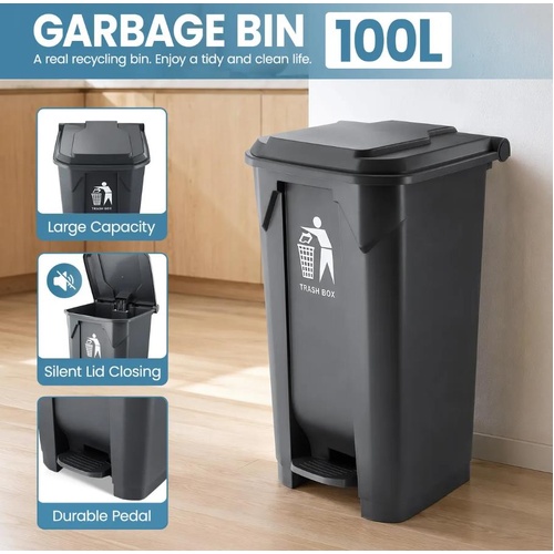 100L Pedal Rubbish Bin Recycling Compost Waste Trash Can Lid Garbage Container