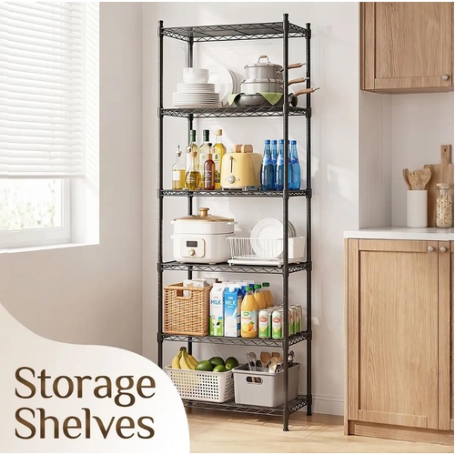 6 Tier Storage Shelf Metal Kitchen Wire Rack Shelving Unit Adjustable Standing