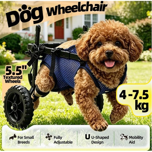 Adjustable Dog Wheelchair for Back Rear Legs Pet Mobility Support Cart 4-7.5KG