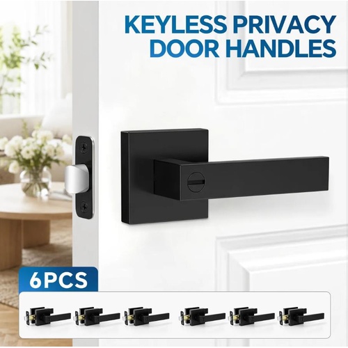 Privacy Door Handles 6 Pack Keyless Matte Black Interior Lever Lockset Bedroom