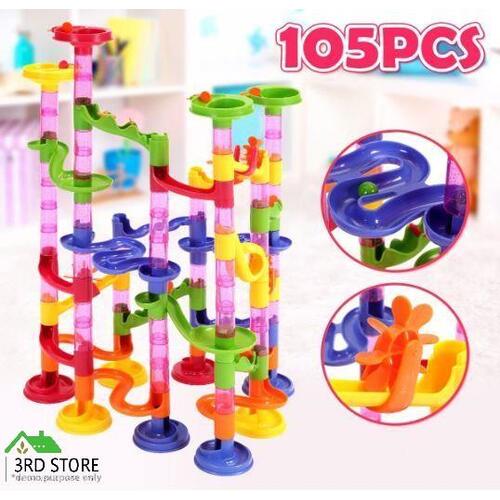Kids 105pc DIY Plastic Brightly Coloured Marble Run Race Track Includes Marbles