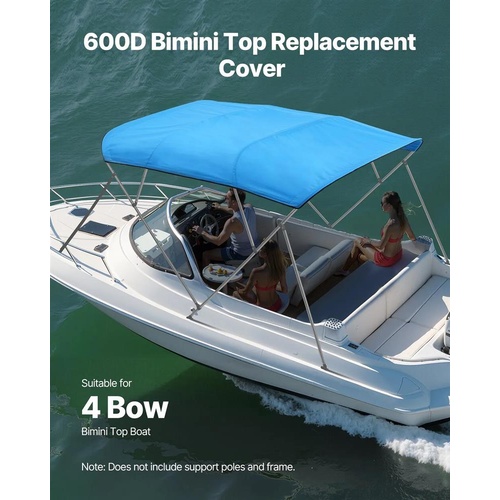 VEVOR 4 Bow Boat Bimini Tops 600D Polyester Canopy Waterproof Sun Protection