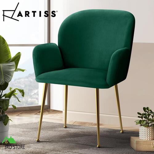 RETURNs Artiss  Set of 2 Kynsee Dining Chair Armchair Cafe Chair Upholstered Velvet Green