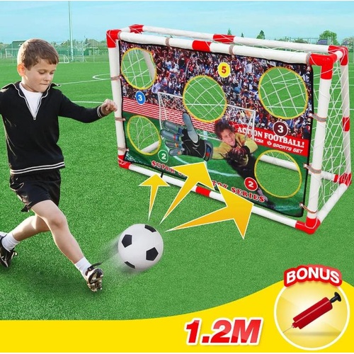 2 in 1 Kids Football Soccer Goals Target Training Practise Toys Set Ball & Pump