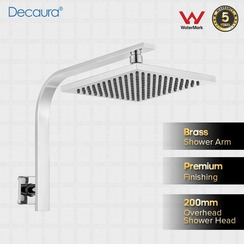 Decaura Square Rain Shower Head with Gooseneck Arm Set Chrome Bathroom 8"