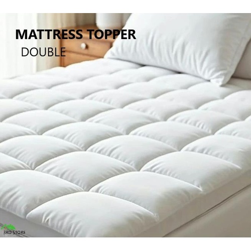 Duck Feather and Down Mattress Topper 1800GSM Pillowtop Underlay in White Double