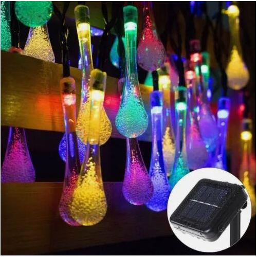 Solar Christmas String Fairy Lights Water Drop 50 LED Waterproof Garden Decor