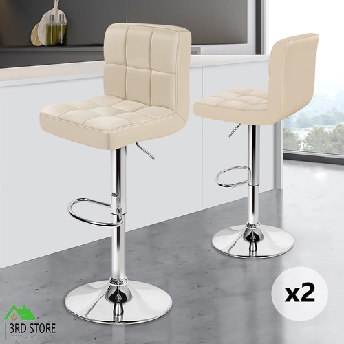 ALFORDSON 2x Bar Stools Ralph Kitchen Swivel Chair Leather Gas Lift BEIGE