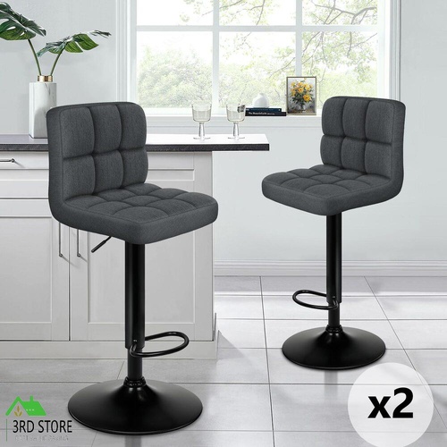 ALFORDSON 2x Bar Stools Ralph Kitchen Swivel Chair Fabric Gas Lift GREY