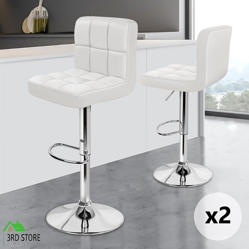 ALFORDSON 2x Bar Stools Ralph Kitchen Swivel Chair Leather Gas Lift WHITE