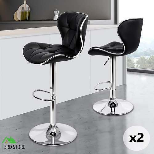 ALFORDSON 2x Bar Stools Luna Kitchen Swivel Chair Leather Gas Lift BLACK