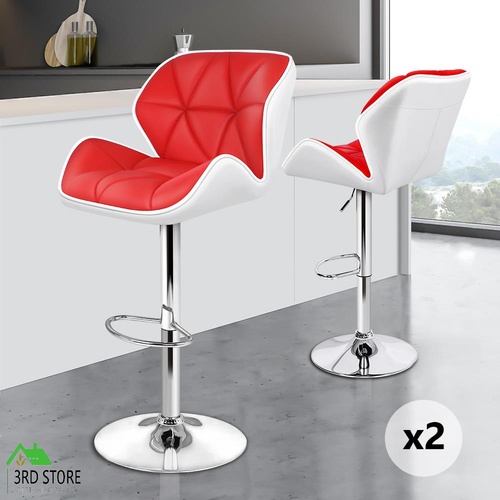 ALFORDSON 2x Bar Stools Willa Kitchen Gas Lift Swivel Chair Leather RED
