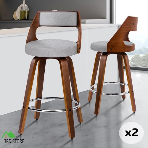 ALFORDSON 2x Swivel Bar Stools Eden Kitchen Dining Chair Wooden LIGHT GREY