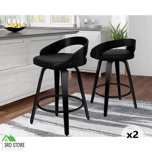 ALFORDSON 2x Swivel Bar Stools Caden Kitchen Wooden Dining Chair ALL BLACK