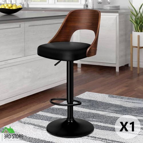 ALFORDSON 1x Bar Stool Kitchen Swivel Chair Wooden Leather Gas Lift Black