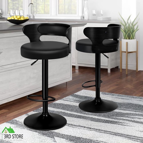 ALFORDSON 2x Bar Stool Kitchen Swivel Chair Wooden Leather Ramiro All Black