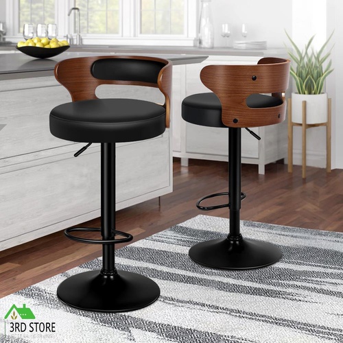 ALFORDSON 2x Bar Stool Kitchen Swivel Chair Wooden Leather Gas Lift Ramiro Black