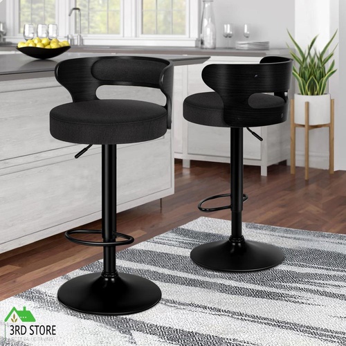 ALFORDSON 2x Bar Stool Kitchen Swivel Chair Wooden Linen Fabric Ramiro All Black