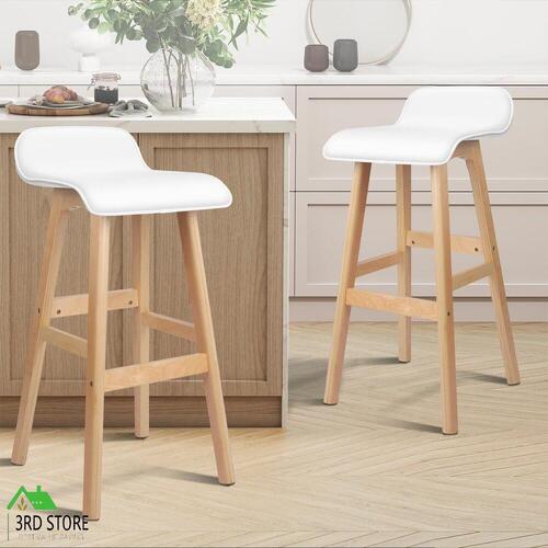 ALFORDSON 2x Wooden Bar Stools Kitchen Dining Chair Leather Samuel WHITE