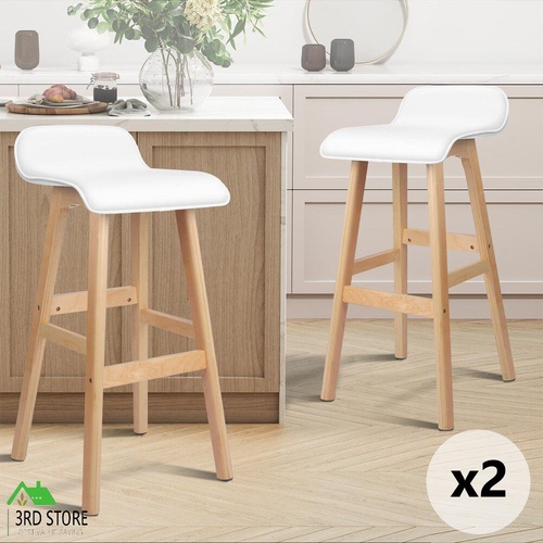 ALFORDSON 2x Wooden Bar Stools Kitchen Dining Chair Leather Samuel WHITE
