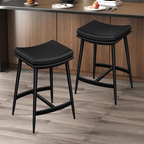 ALFORDSON 2x Bar Stools 66cm Kitchen Counter Metal Leather Dining Chairs Black