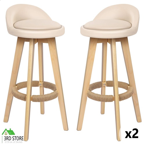 ALFORDSON 2x Kitchen Bar Stools Liam Wooden Swivel Bar Stool Chairs Beige