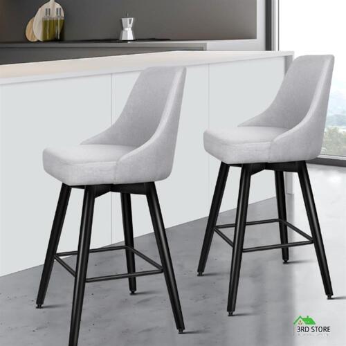 ALFORDSON 2x Swivel Bar Stools Kitchen Dining Chair Cafe Wooden LIGHT GREY