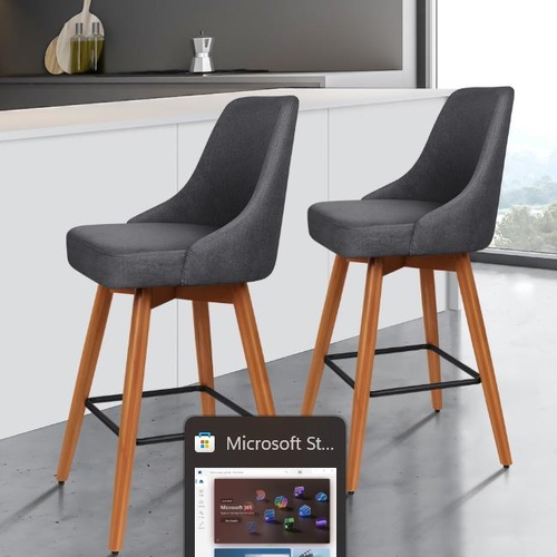 ALFORDSON 2x Swivel Bar Stools Ella Kitchen Dining Chair Wooden DARK GREY