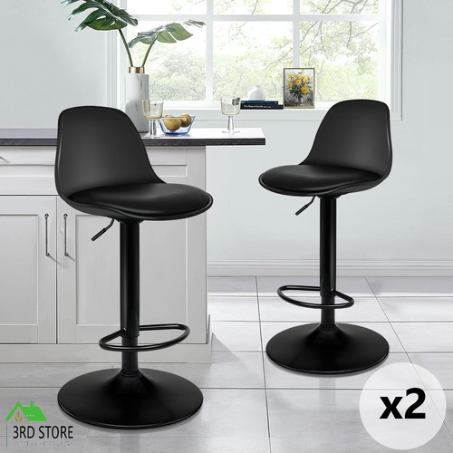 ALFORDSON 2x Bar Stools Kitchen Swivel Chair Leather Gas Lift Philip BLACK